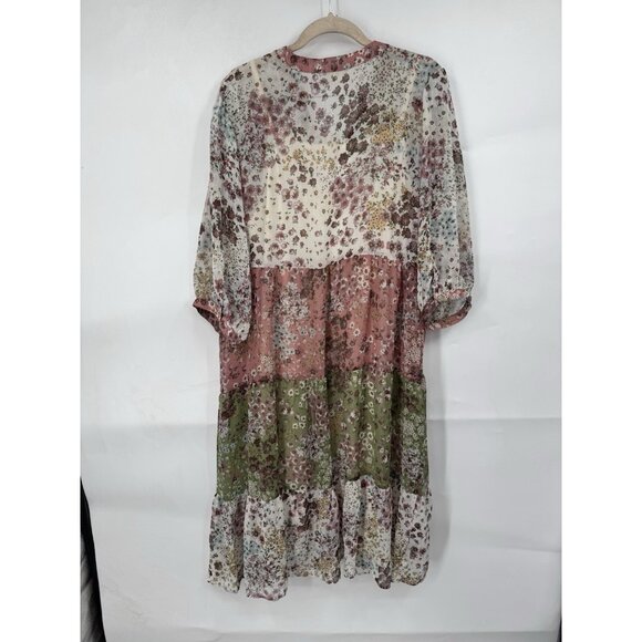 Hope Springs Cottagecore Floral Peasant Dress Women Large Ivory Tiered Prairie - Picture 2 of 9